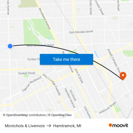 Mcnichols & Livernois to Hamtramck, MI map
