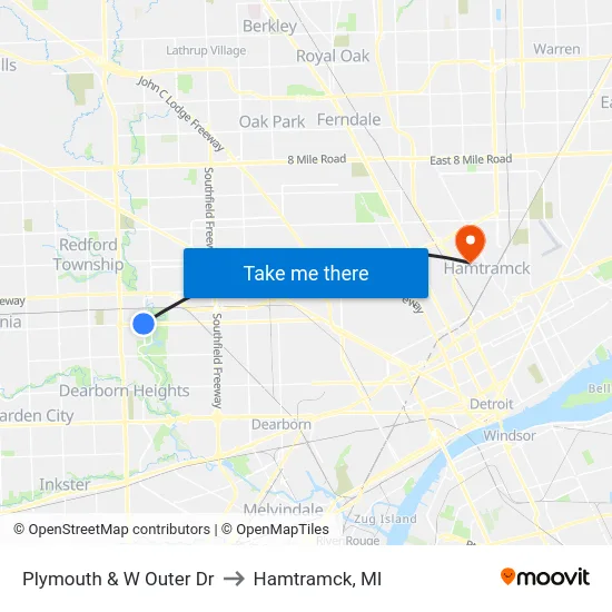 Plymouth & W Outer Dr to Hamtramck, MI map