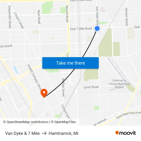 Van Dyke & 7 Mile to Hamtramck, MI map