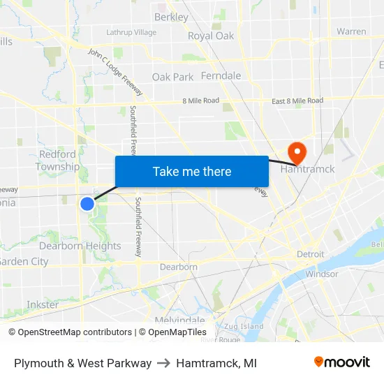 Plymouth & West Parkway to Hamtramck, MI map