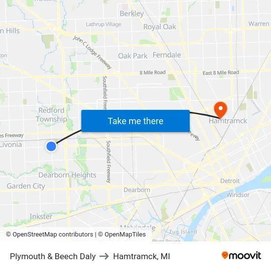 Plymouth & Beech Daly to Hamtramck, MI map
