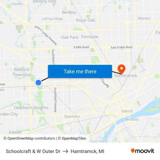 Schoolcraft & W Outer Dr to Hamtramck, MI map