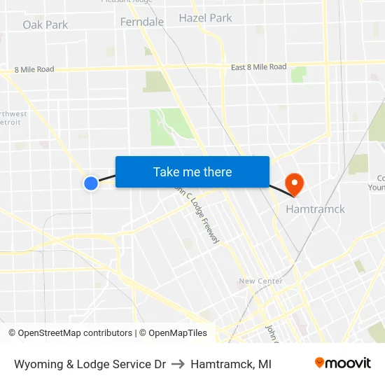 Wyoming & Lodge Service Dr to Hamtramck, MI map