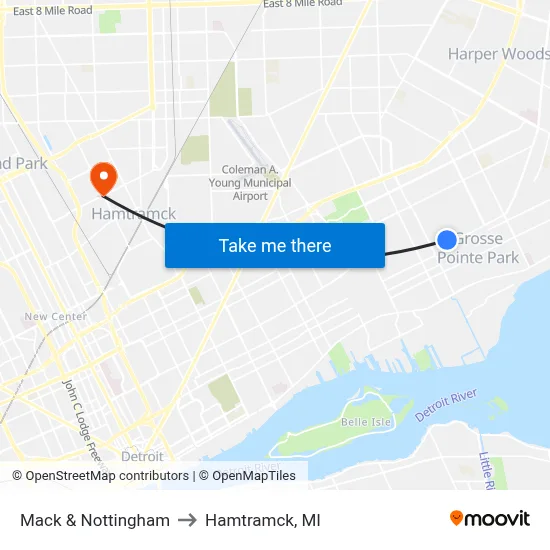 Mack & Nottingham to Hamtramck, MI map