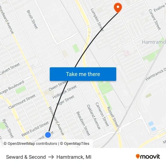 Seward & Second to Hamtramck, MI map