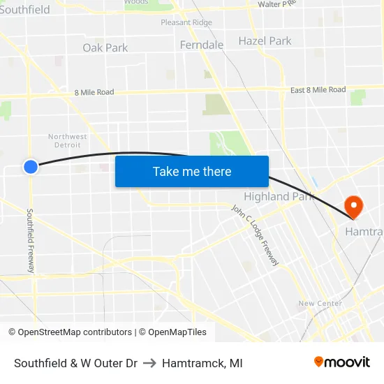 Southfield & W Outer Dr to Hamtramck, MI map