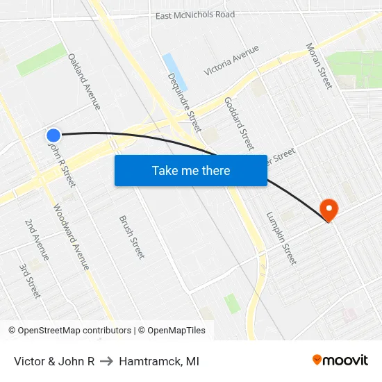 Victor & John R to Hamtramck, MI map