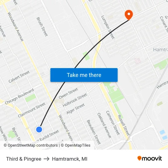 Third & Pingree to Hamtramck, MI map