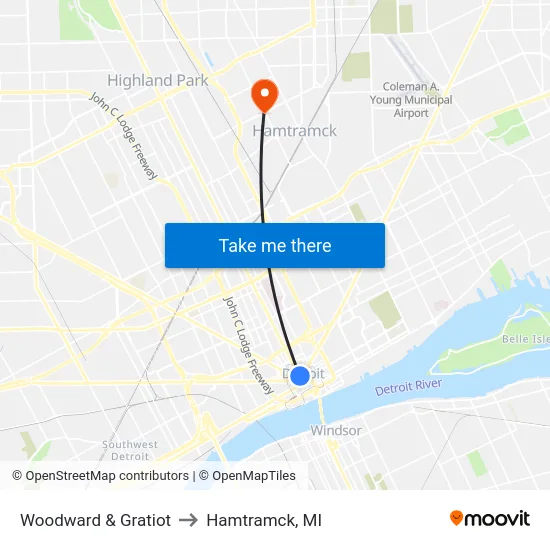 Woodward & Gratiot to Hamtramck, MI map