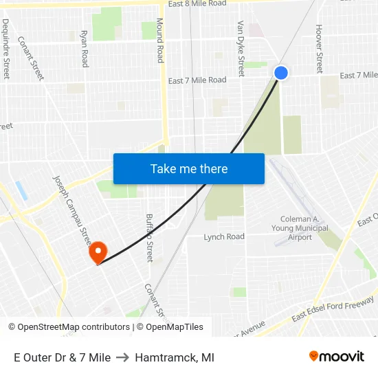 E Outer Dr & 7 Mile to Hamtramck, MI map