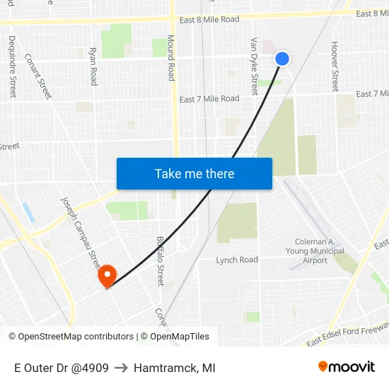 E Outer Dr @4909 to Hamtramck, MI map