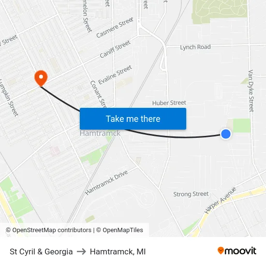 St Cyril & Georgia to Hamtramck, MI map