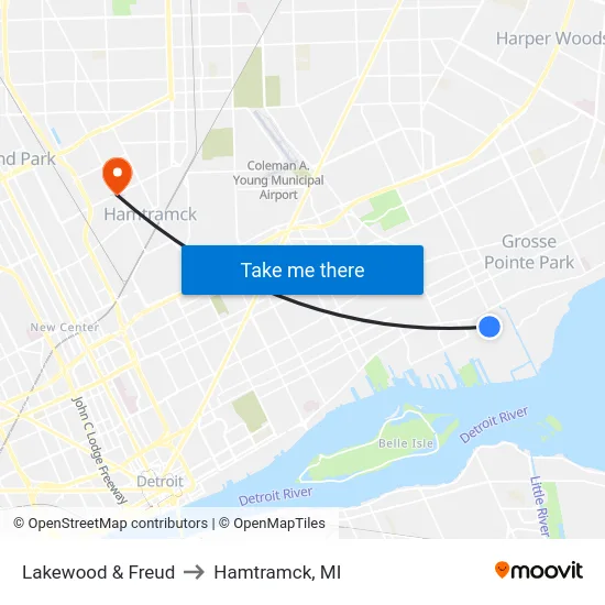 Lakewood & Freud to Hamtramck, MI map