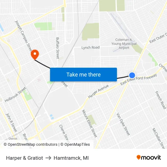 Harper & Gratiot to Hamtramck, MI map
