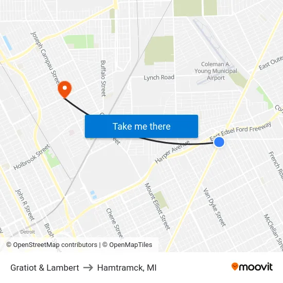 Gratiot & Lambert to Hamtramck, MI map