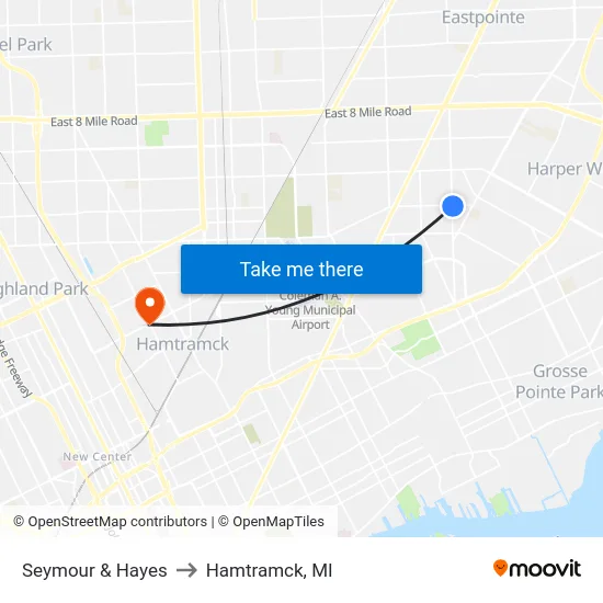 Seymour & Hayes to Hamtramck, MI map