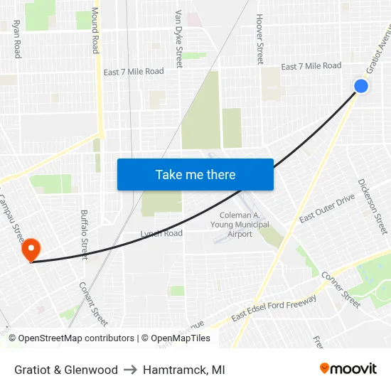 Gratiot & Glenwood to Hamtramck, MI map