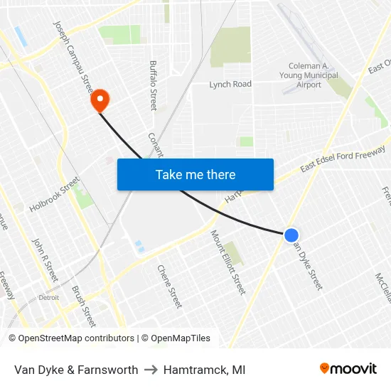 Van Dyke & Farnsworth to Hamtramck, MI map
