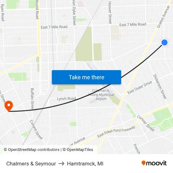 Chalmers & Seymour to Hamtramck, MI map