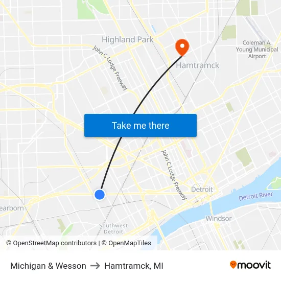 Michigan & Wesson to Hamtramck, MI map