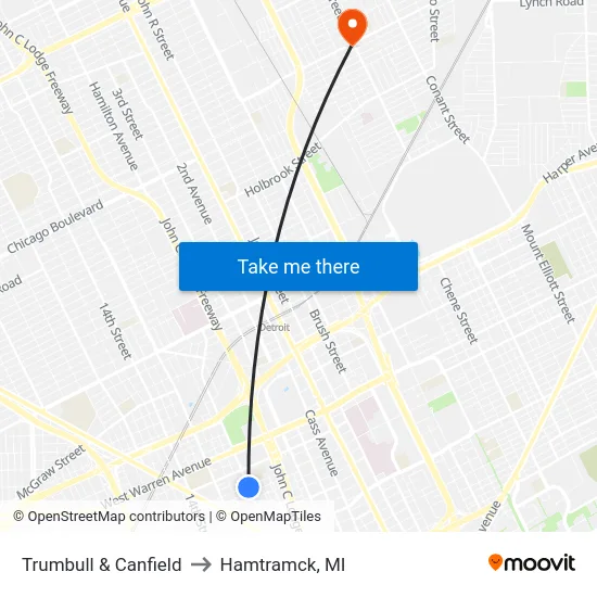 Trumbull & Canfield to Hamtramck, MI map