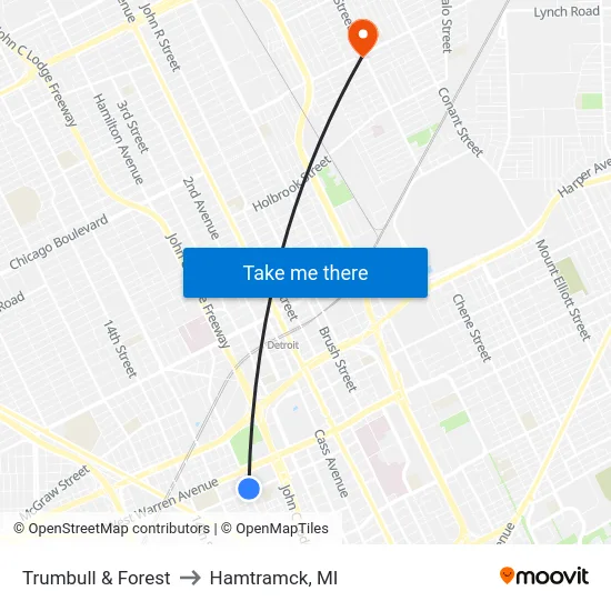 Trumbull & Forest to Hamtramck, MI map
