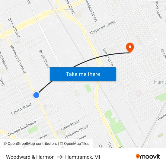 Woodward & Harmon to Hamtramck, MI map