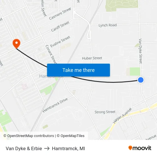 Van Dyke & Erbie to Hamtramck, MI map