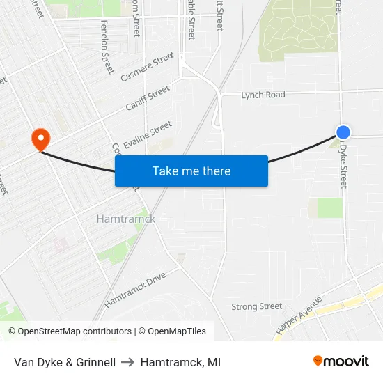 Van Dyke & Grinnell to Hamtramck, MI map