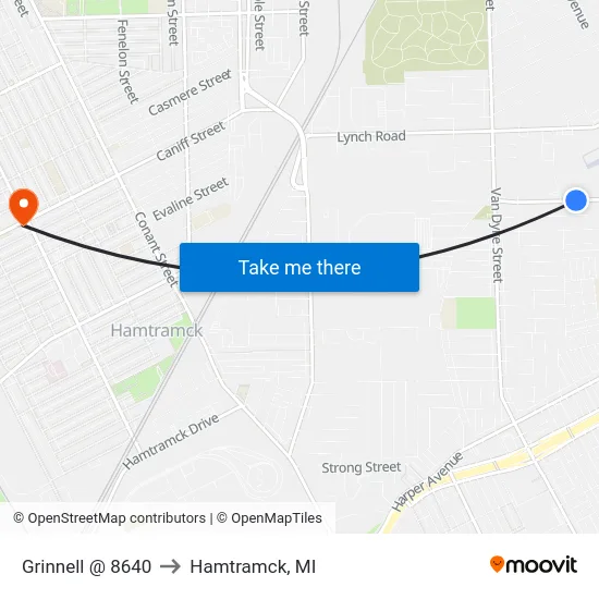Grinnell @ 8640 to Hamtramck, MI map