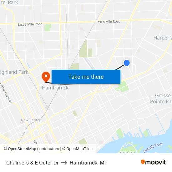 Chalmers & E Outer Dr to Hamtramck, MI map