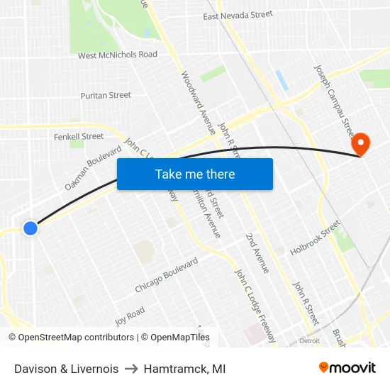 Davison & Livernois to Hamtramck, MI map