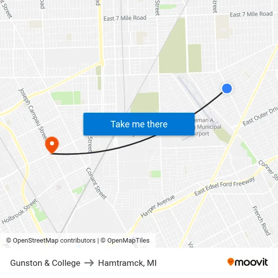 Gunston & College to Hamtramck, MI map