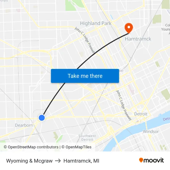 Wyoming & Mcgraw to Hamtramck, MI map
