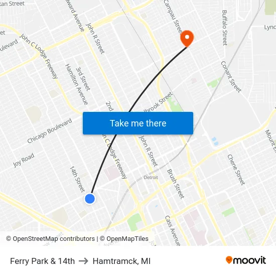 Ferry Park & 14th to Hamtramck, MI map