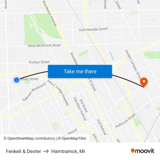 Fenkell & Dexter to Hamtramck, MI map