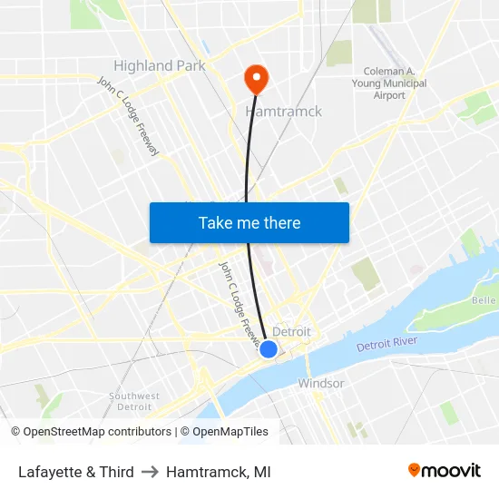 Lafayette & Third to Hamtramck, MI map