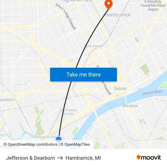 Jefferson & Dearborn to Hamtramck, MI map