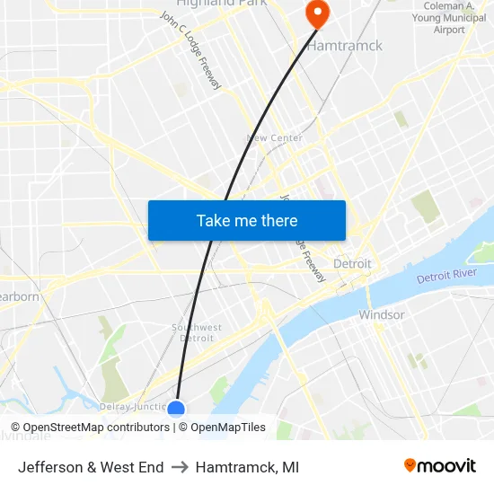 Jefferson & West End to Hamtramck, MI map