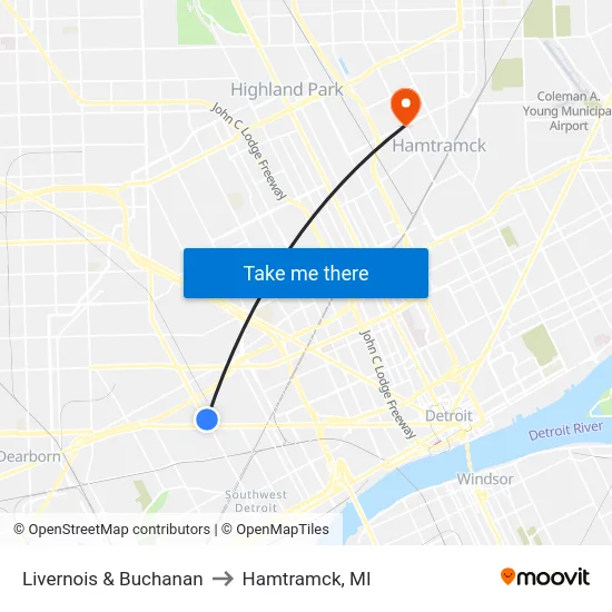 Livernois & Buchanan to Hamtramck, MI map