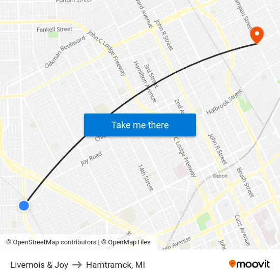 Livernois & Joy to Hamtramck, MI map