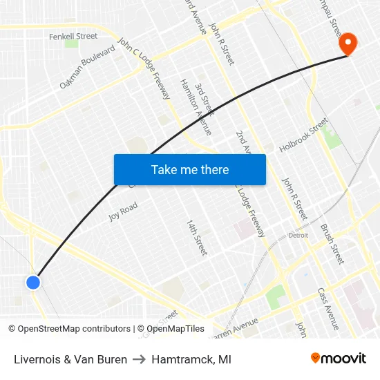Livernois & Van Buren to Hamtramck, MI map