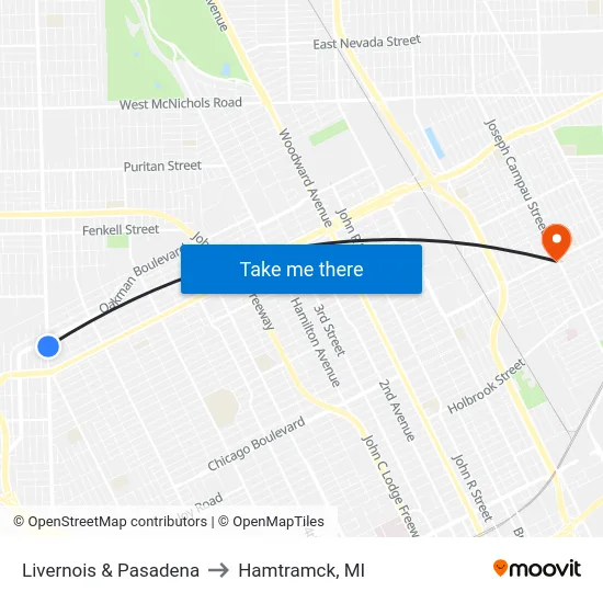 Livernois & Pasadena to Hamtramck, MI map