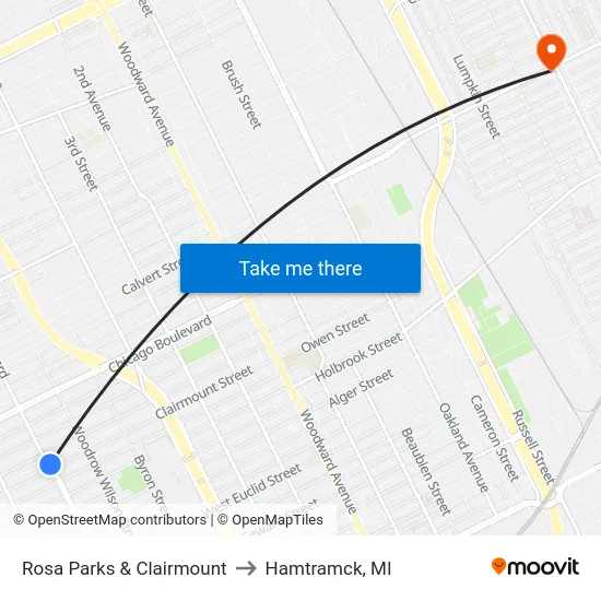 Rosa Parks & Clairmount to Hamtramck, MI map