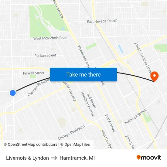 Livernois & Lyndon to Hamtramck, MI map