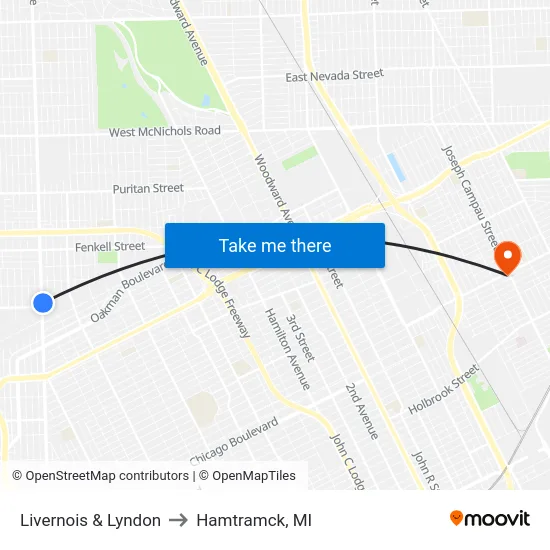 Livernois & Lyndon to Hamtramck, MI map