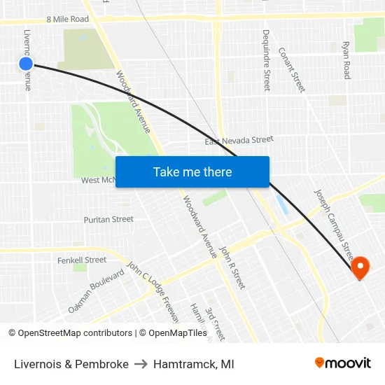 Livernois & Pembroke to Hamtramck, MI map