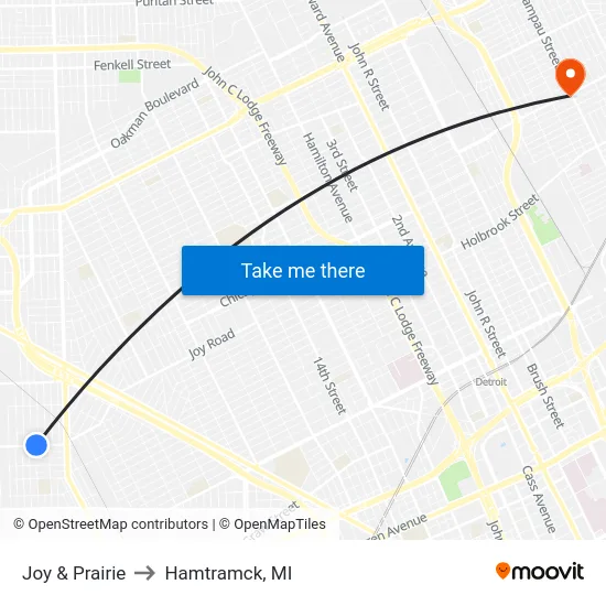 Joy & Prairie to Hamtramck, MI map