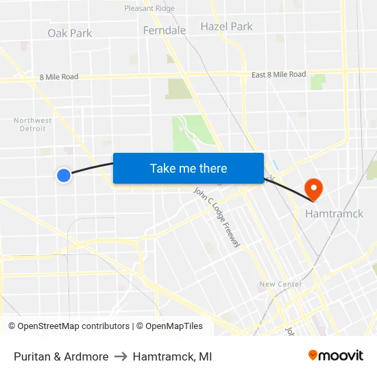 Puritan & Ardmore to Hamtramck, MI map
