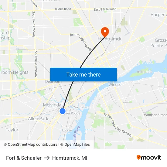 Fort & Schaefer to Hamtramck, MI map